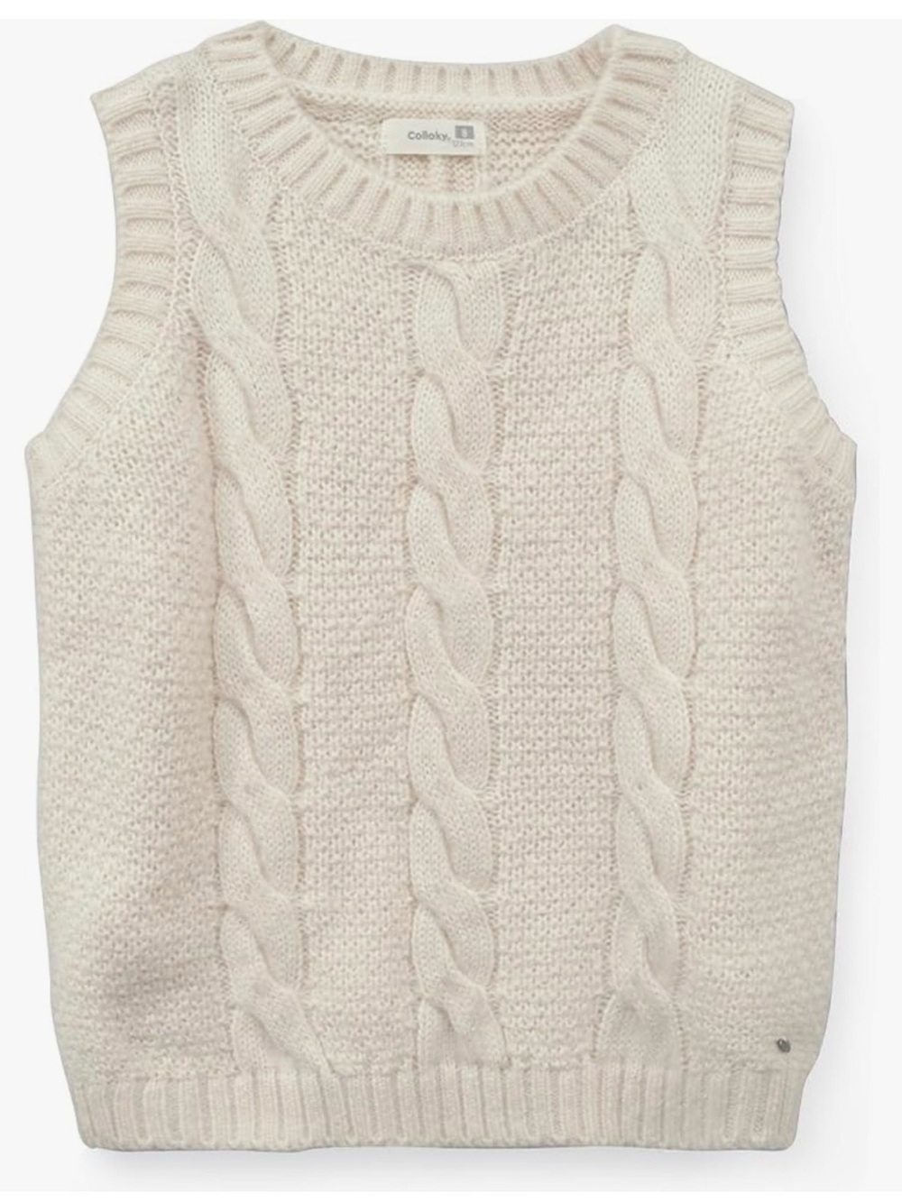 Cable Knit Sleeveless Sweater Vest in Cream